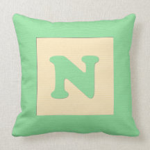 Baby building block throw pIllow letter N (green)