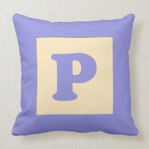 Baby building block throw pIllow letter P (blue)