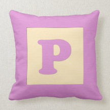 Baby building block throw pIllow letter P (pink)