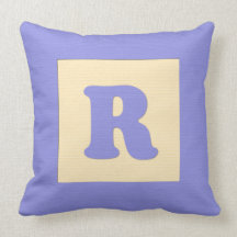 Baby building block throw pIllow letter R (blue)