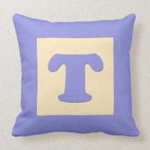 Baby building block throw pIllow letter T (blue)