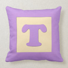 Baby building block throw pIllow letter T (purple)