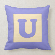 Baby building block throw pIllow letter U (blue)