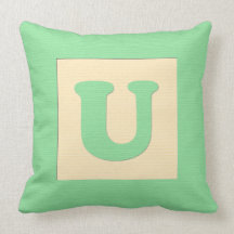 Baby building block throw pIllow letter U (green)