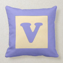 Baby building block throw pIllow letter V (blue)