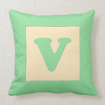 Baby building block throw pIllow letter V (green)