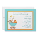 Baby Carriage, Bear Blue Baby Shower Invitation