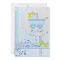 Baby Carriage "It's a Boy" Blue Baby Shower Invite