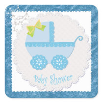 Baby Carriage It's a Boy! Blue Baby Shower Sticker