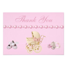 Baby Carriage, Shoes, Pacifier, Pearls Thank You Personalized Announcements