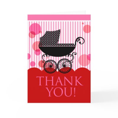 Baby Carriage Thank You (red pink) Greeting Cards by Special_Occasions