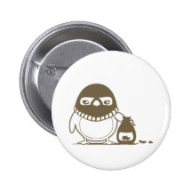 Baby Chick Cartoon Bank Robber Button
