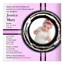 Baby Christening Invitation Pink Circle