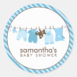 Baby Clothesline {blue} Round Stickers