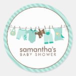Baby Clothesline {green} Round Sticker