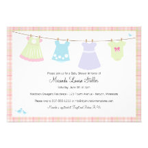 Baby Cothesline (Girl) Shower Invitation