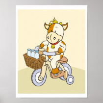 Baby Cow riding Nursery Poster