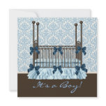 Baby Crib Blue Brown Damask Baby Boy Shower Custom Invitation