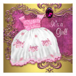 Baby Dress Hot Pink Gold Baby Shower Invitations