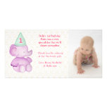 Baby Elephant 1st Birthday Thank You Photo Card photo cards