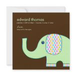 Baby Elephant Birth Announcement, Brown and Green