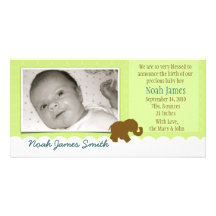Baby Elephant in Chocolate with Lime Customized Photo Card