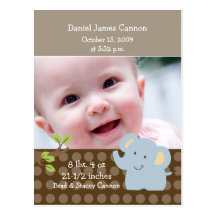 Baby Elephant PHOTO Birth Announcement Custom Post Card