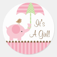 Baby Elephant Umbrella It's A Girl Sticker