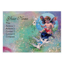 BABY FAIRY WITH DOVES IN SPARKLES green pearl Business Card