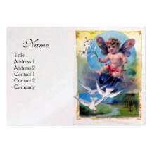 BABY FAIRY WITH DOVES, white pearl paper Business Cards