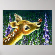 Baby fawn and ladybug art print