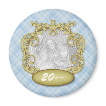 Baby First Christmas Light Blue Plaid Refrigerator Magnets
