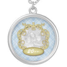 Baby First Christmas Light Blue Plaid Custom Necklace