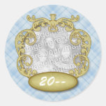 Baby First Christmas Light Blue Plaid Stickers
