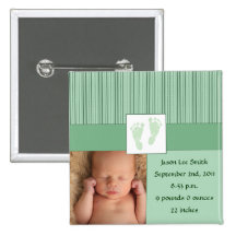 Baby Footprints Birth - Green Buttons