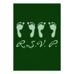 Baby Footprints (Green Twins) Personalized Invitation