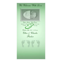 Baby Footprints (Green Twins) Photo Card Template