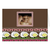 Baby Girl Annoucement  Sheep with your Photo - Card