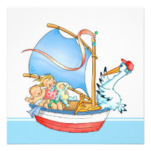 Baby Girl & Big Sister in Boat Birth Announcement