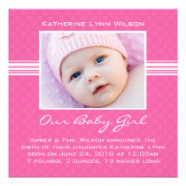 Baby Girl Birth Announcement Card invitations