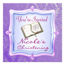 BABY GIRL CHRISTENING GEM  Damask Design Custom Announcement