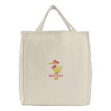 Baby girl embroidered canvas tote diaper bag