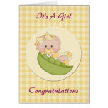 Baby Girl in a Pod Lemon Gingham Card