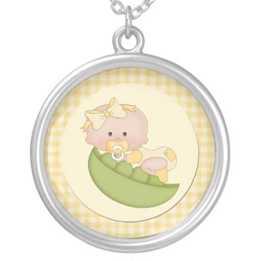 Baby Girl in a Pod Lemon Gingham Personalized Necklace