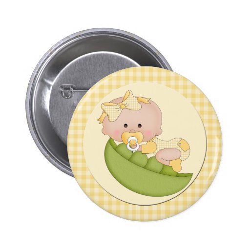 Baby Girl in a Pod Lemon Gingham Pinback Button