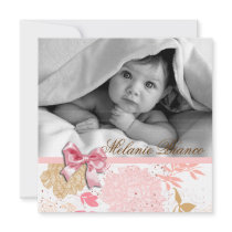 Baby Girl Invitation Announcement Pink White Bow
