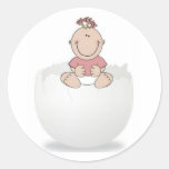 Baby Girl on Egg Round Stickers