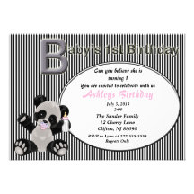 Baby Girl Panda Bear 1st Birthday Invitation