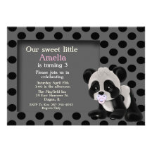 Baby Girl Panda Bear 3rd Birthday Invitation
