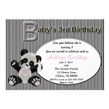 Baby Girl Panda Bear 3rd Birthday Invitation
